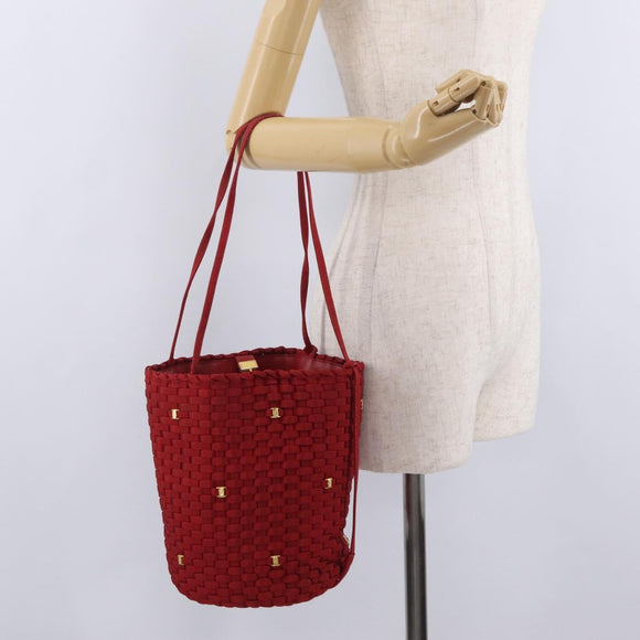 Salvatore Ferragamo Vala Tote Bag Canvas Red Gold Auth fm5497