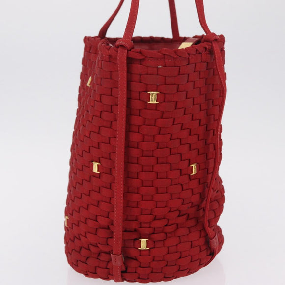 Salvatore Ferragamo Vala Tote Bag Canvas Red Gold Auth fm5497