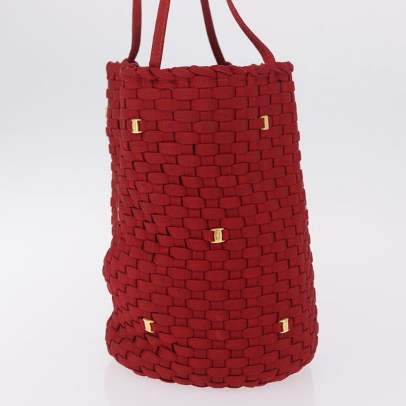 Salvatore Ferragamo Vala Tote Bag Canvas Red Gold Auth fm5497