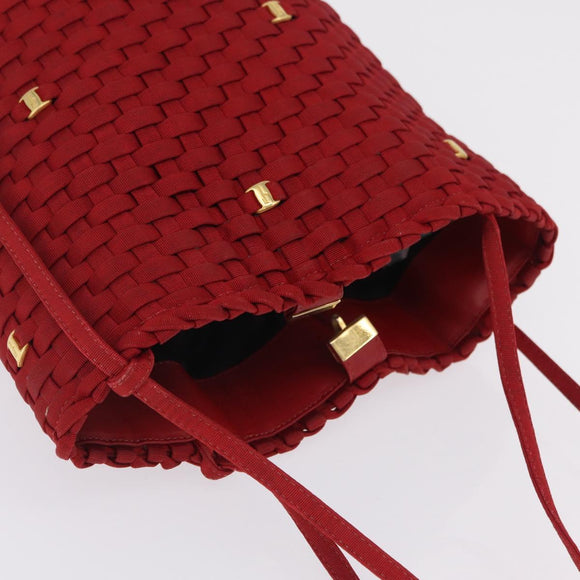 Salvatore Ferragamo Vala Tote Bag Canvas Red Gold Auth fm5497