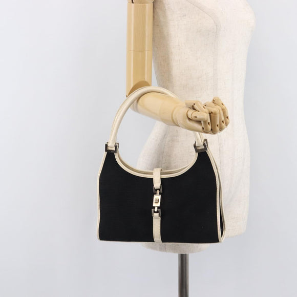 GUCCI Jackie Hand Bag Canvas Black Silver 002 1068 Auth fm5498