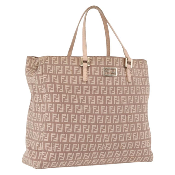 FENDI Zucchino Canvas Tote Bag Pink Gold 8BH133 Auth fm5500