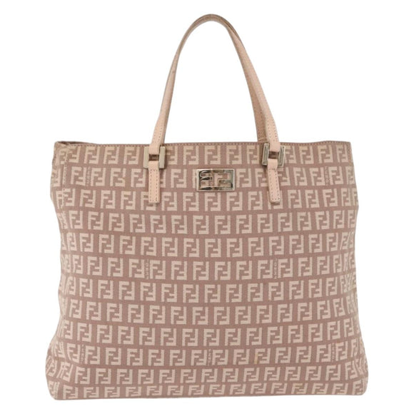 FENDI Zucchino Canvas Tote Bag Pink Gold 8BH133 Auth fm5500