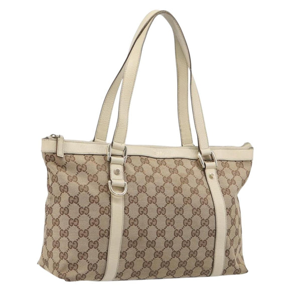 GUCCI GG Canvas Abbey Tote Bag Beige Gold 141470 Auth fm5503