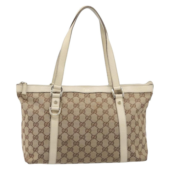 GUCCI GG Canvas Abbey Tote Bag Beige Gold 141470 Auth fm5503