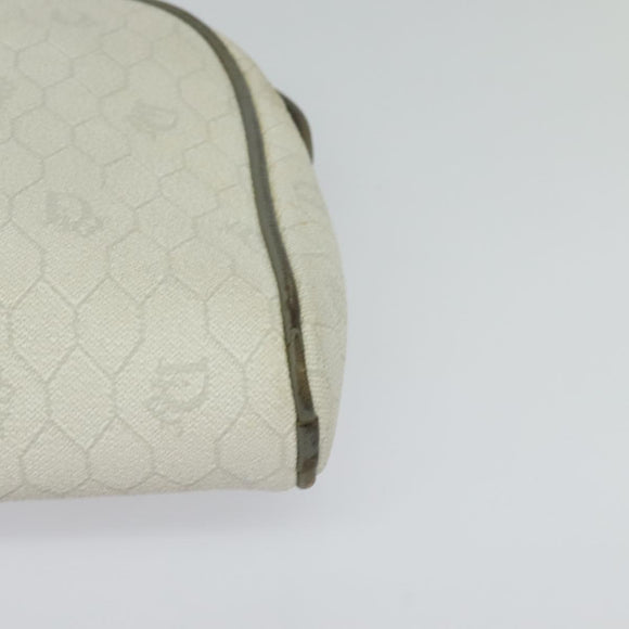 Christian Dior Honeycomb Canvas Umhängetasche PVC Weiß Gold Auth gh009