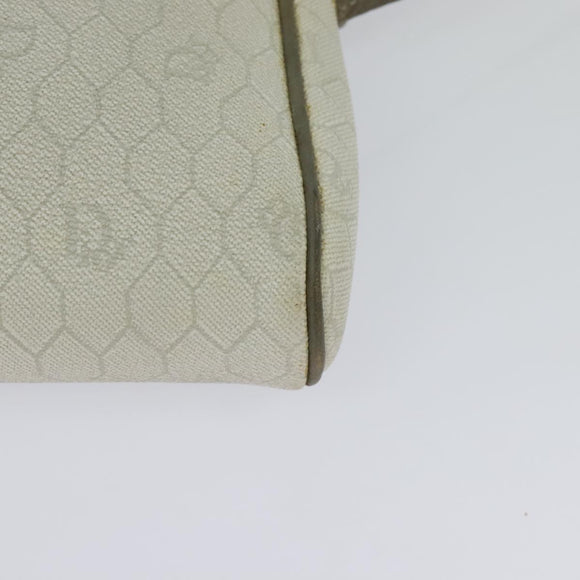 Christian Dior Honeycomb Canvas Shoulder Bag PVC White Gold Auth gh009