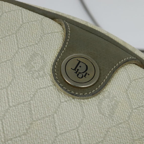 Christian Dior Honeycomb Canvas Umhängetasche PVC Weiß Gold Auth gh009