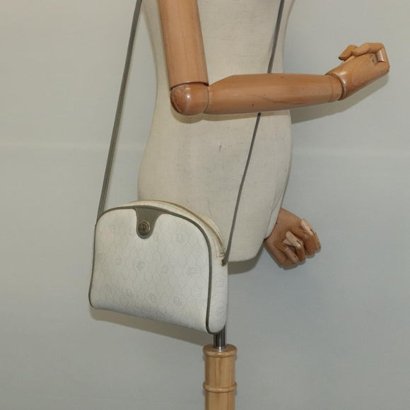 Christian Dior Honeycomb Canvas Shoulder Bag PVC White Gold Auth gh009