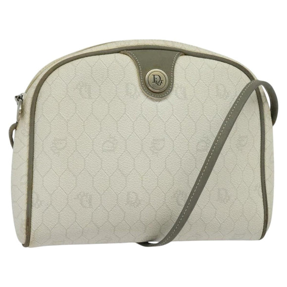 Christian Dior Honeycomb Canvas Umhängetasche PVC Weiß Gold Auth gh009