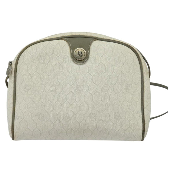 Christian Dior Honeycomb Canvas Umhängetasche PVC Weiß Gold Auth gh009