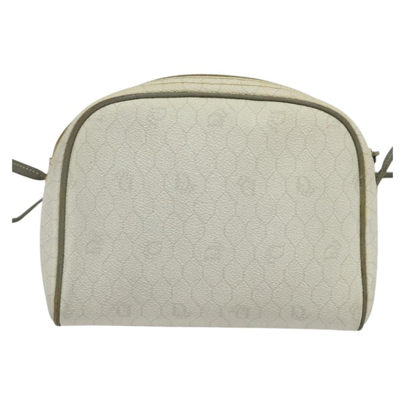 Christian Dior Honeycomb Canvas Umhängetasche PVC Weiß Gold Auth gh009