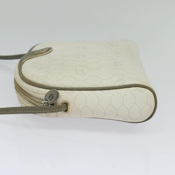 Christian Dior Honeycomb Canvas Umhängetasche PVC Weiß Gold Auth gh009