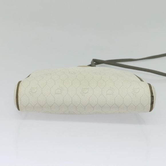 Christian Dior Honeycomb Canvas Umhängetasche PVC Weiß Gold Auth gh009