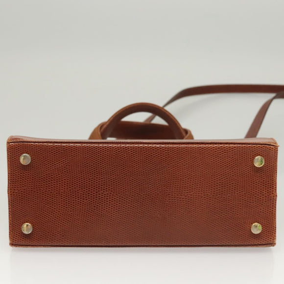 Salvatore Ferragamo Vala Hand Bag Leather Embossed 2way Brown Gold Auth gh015