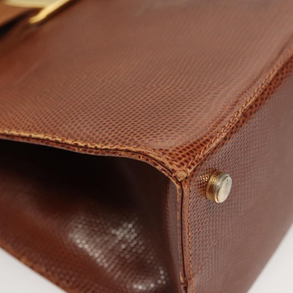 Salvatore Ferragamo Vala Hand Bag Leather Embossed 2way Brown Gold Auth gh015