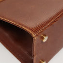 Salvatore Ferragamo Vala Hand Bag Leather Embossed 2way Brown Gold Auth gh015-16