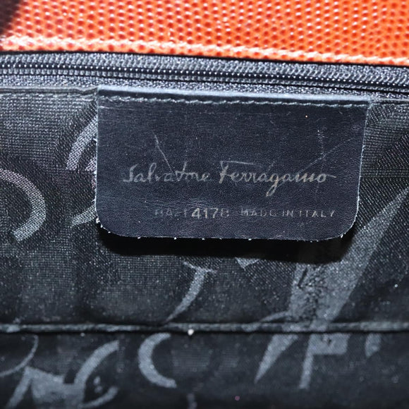 Salvatore Ferragamo Vala Hand Bag Leather Embossed 2way Brown Gold Auth gh015