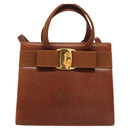 Salvatore Ferragamo Vala Hand Bag Leather Embossed 2way Brown Gold Auth gh015-13