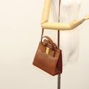 Salvatore Ferragamo Vala Hand Bag Leather Embossed 2way Brown Gold Auth gh015-22