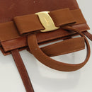 Salvatore Ferragamo Vala Hand Bag Leather Embossed 2way Brown Gold Auth gh015-6