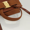 Salvatore Ferragamo Vala Hand Bag Leather Embossed 2way Brown Gold Auth gh015-7