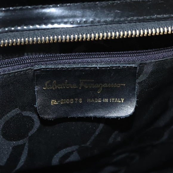 Salvatore Ferragamo Vala Shoulder Bag Patent leather Black Gold Auth gh016