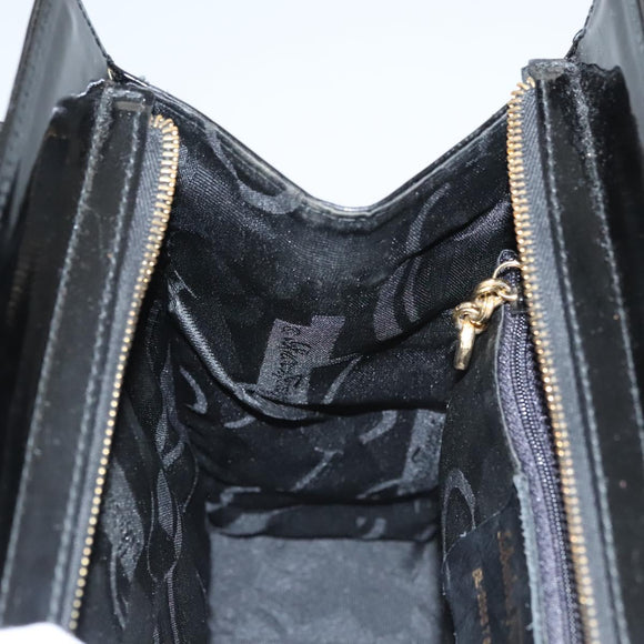 Salvatore Ferragamo Vala Shoulder Bag Patent leather Black Gold Auth gh016