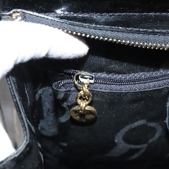 Salvatore Ferragamo Vala Shoulder Bag Patent leather Black Gold Auth gh016