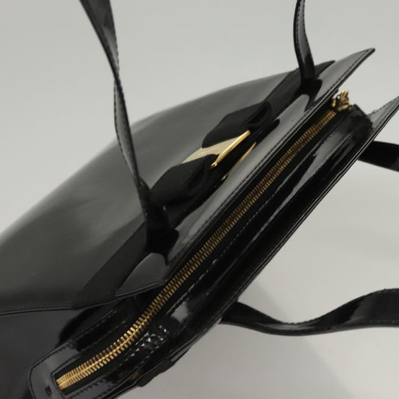 Salvatore Ferragamo Vala Shoulder Bag Patent leather Black Gold Auth gh016