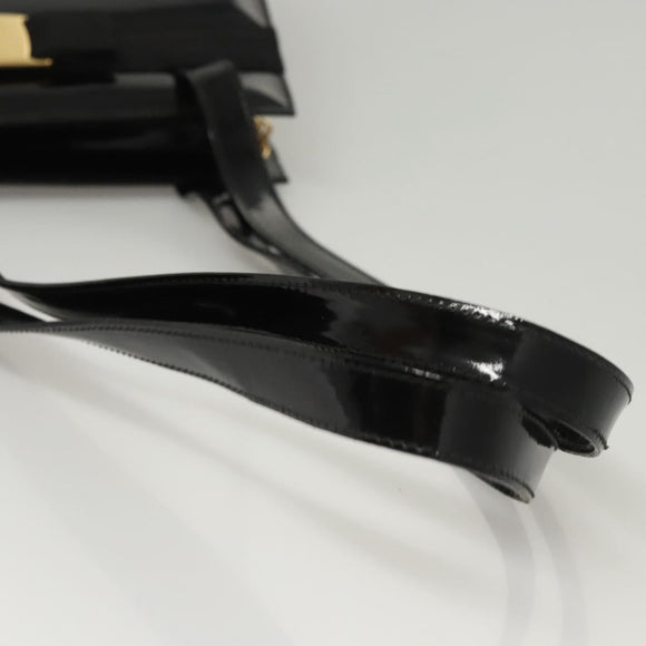 Salvatore Ferragamo Vala Shoulder Bag Patent leather Black Gold Auth gh016