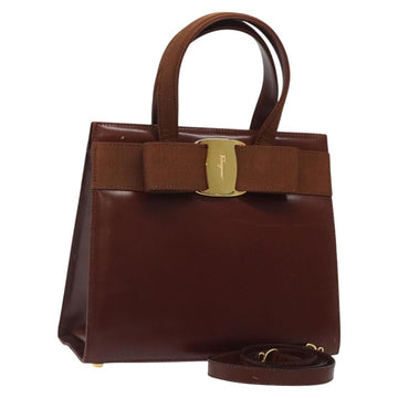 Salvatore Ferragamo Vala Hand Bag Leather 2way Brown Gold Auth gh017