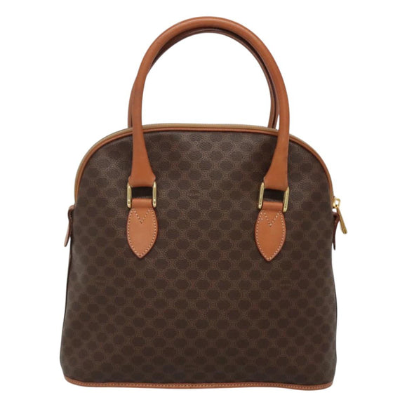 CELINE Macadam Canvas Hand Bag PVC Leather Brown Gold Auth gh019