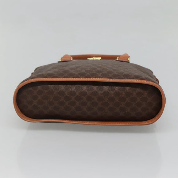 CELINE Macadam Canvas Hand Bag PVC Leather Brown Gold Auth gh019