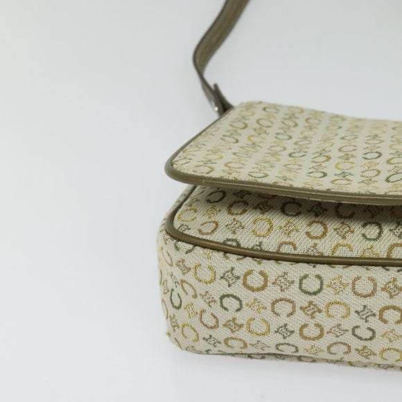 CELINE C Macadam Canvas Shoulder Bag Beige Brown Silver Auth gh040