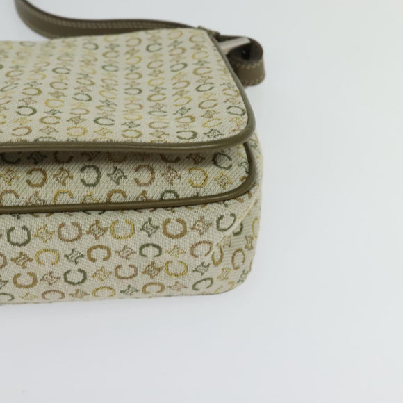 CELINE C Macadam Canvas Shoulder Bag Beige Brown Silver Auth gh040