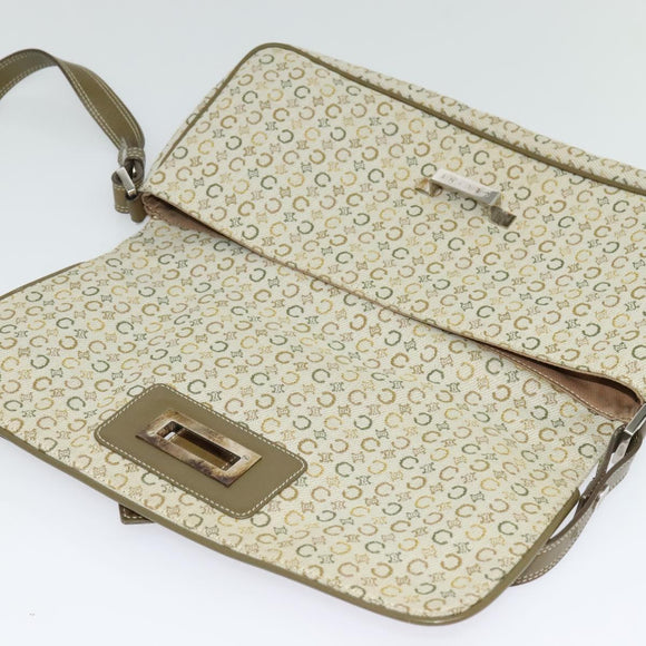 CELINE C Macadam Canvas Shoulder Bag Beige Brown Silver Auth gh040