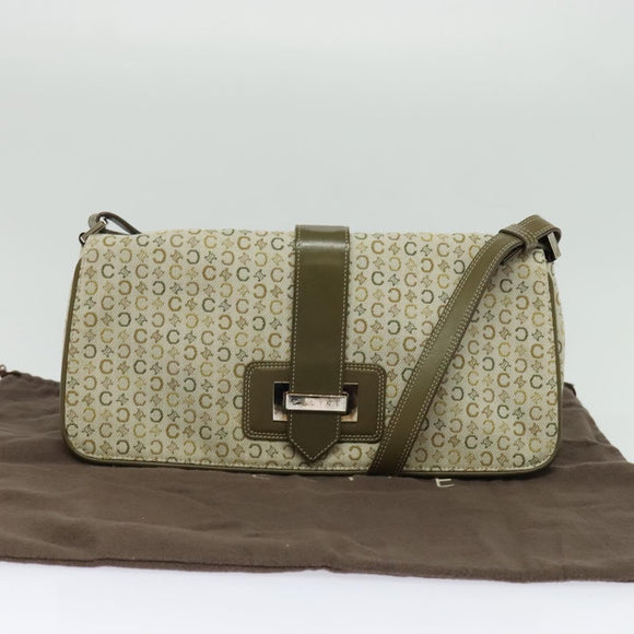 CELINE C Macadam Canvas Shoulder Bag Beige Brown Silver Auth gh040