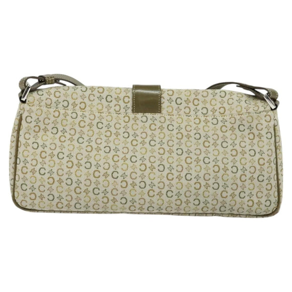 CELINE C Macadam Canvas Shoulder Bag Beige Brown Silver Auth gh040