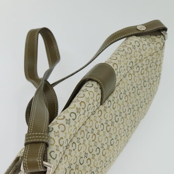 CELINE C Macadam Canvas Shoulder Bag Beige Brown Silver Auth gh040