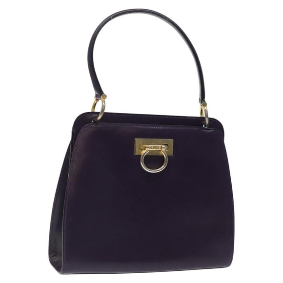 CELINE Hand Bag Leather Purple Gold Auth gh047
