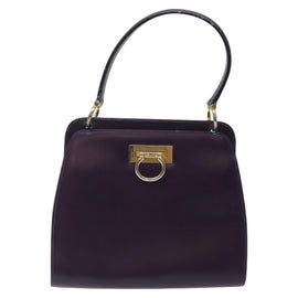 CELINE Hand Bag Leather Purple Gold Auth gh047 - 0
