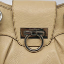 Salvatore Ferragamo Gancini Shoulder Bag Leather Beige Silver Auth gh060-14