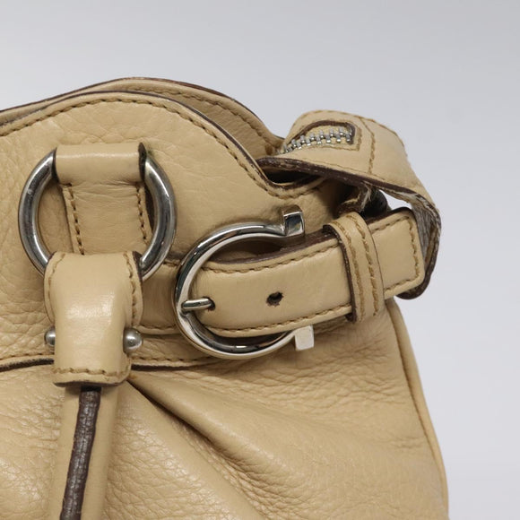 Salvatore Ferragamo Gancini Shoulder Bag Leather Beige Silver Auth gh060