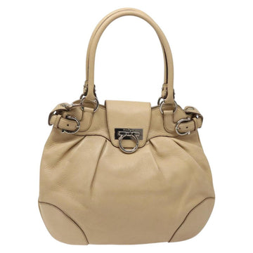 Salvatore Ferragamo Gancini Shoulder Bag Leather Beige Silver Auth gh060 - 0