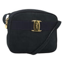 Salvatore Ferragamo Vala Shoulder Bag Suede Navy Gold Auth gh061-1