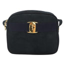 Salvatore Ferragamo Vala Shoulder Bag Suede Navy Gold Auth gh061-13