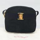 Salvatore Ferragamo Vala Shoulder Bag Suede Navy Gold Auth gh061-12