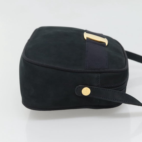 Salvatore Ferragamo Vala Shoulder Bag Suede Navy Gold Auth gh061