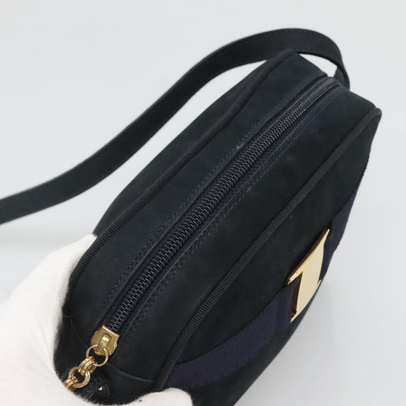 Salvatore Ferragamo Vala Shoulder Bag Suede Navy Gold Auth gh061